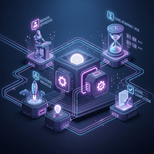Depiction of asynchronous workflow tasks interface for long-running operations