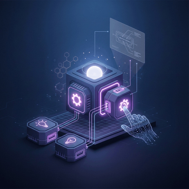 Depiction of customizable extensions interface for adding new actions and conditions